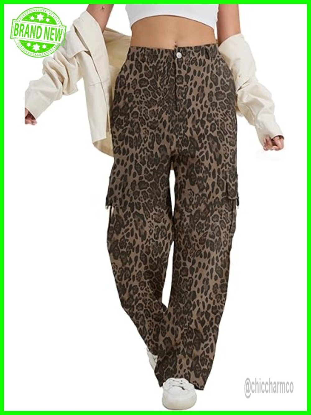 Cargo Pants Women High Waist Wide Leg Stretchy Pull On Baggy With Pockets